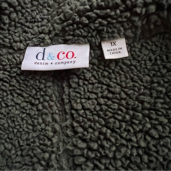 Denim&Co 1X Faux Suede Sherpa-lined Forest Green Open Front Jacket - Picture 6 of 7